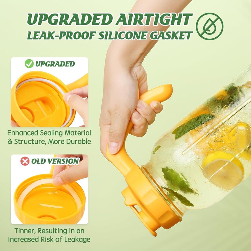 SOLIGT Glass Mason Jar Pitcher with Lid, Wide Mouth Flip Cap Pour Spout Leak-proof Lid with Handle, 64 oz (2 Quart /1.9 Liter), for Sun Tea/Iced Tea/Juice/Cold Brew Coffee/Milk (1 Pack, Vivid Yellow) - Image 3